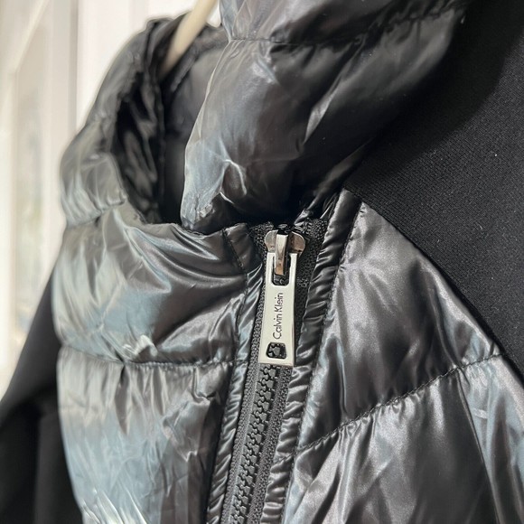 Calvin Klein Down Jacket Women Large Stretch Feather Panels Hooded Winter Parka - Picture 15 of 15